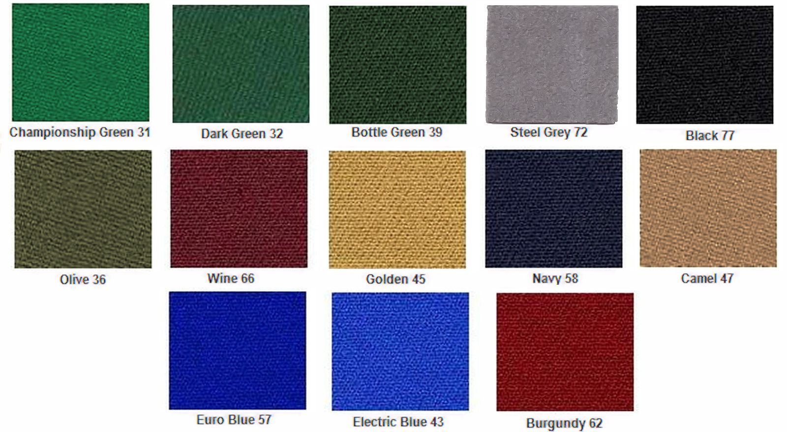 Color swatches labeled green, black, gray, olive, wine, blue, navy, and burgundy on a white background