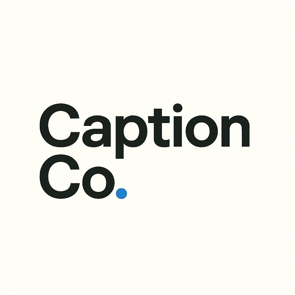 The caption co. logo is black and blue on a white background.