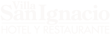 The logo for villa san ignacio hotel and restaurant is white on a white background.