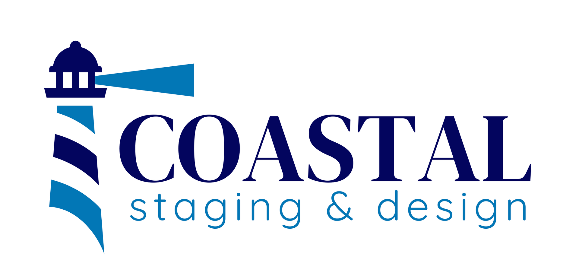 A logo for coastal staging and design with a lighthouse on it