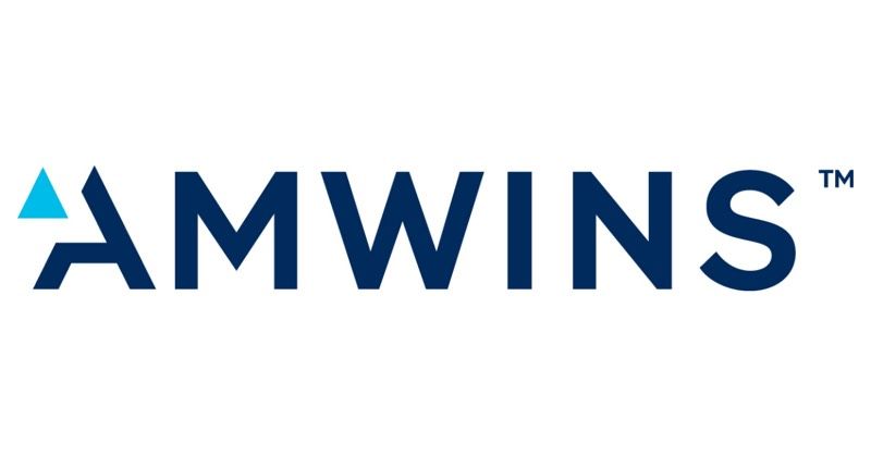 The amwins logo is a blue and white logo on a white background.