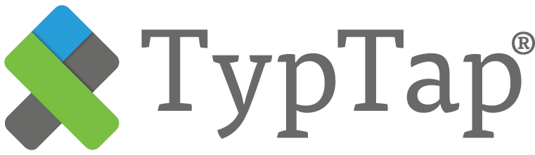 A logo for typtap with a blue and green square on a white background.