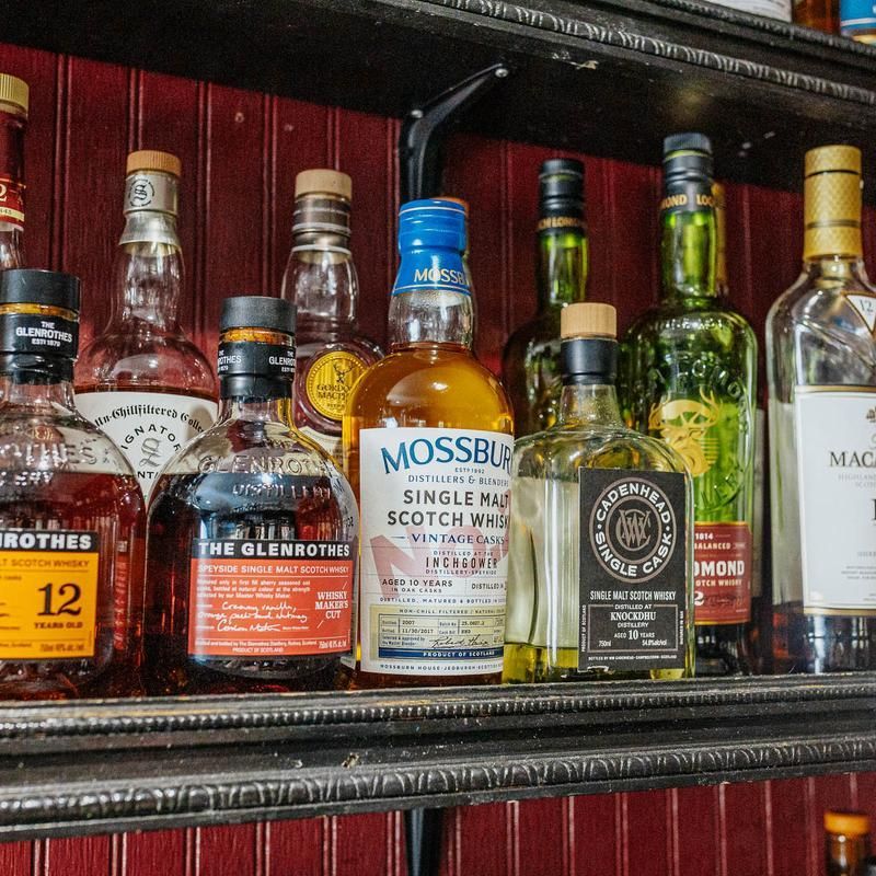 A small selection of the more than 600 whiskies in Burns Pub