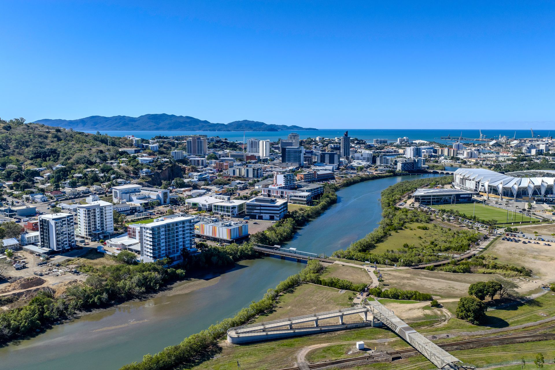 Aerial View of a Coastal City With a River, Bridges — UAScend Aerial Solutions in Townsville, QLD