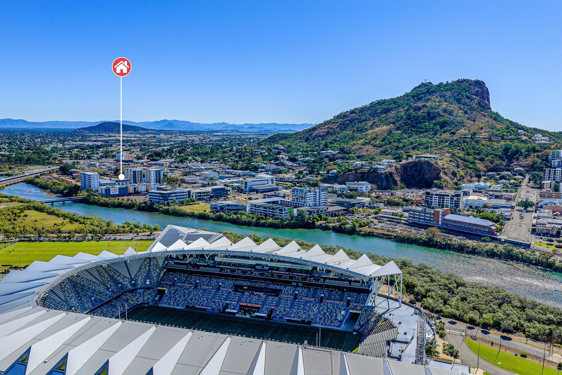 Aerial View of a Stadium Beside a Green Hill — UAScend Aerial Solutions in Townsville, QLD