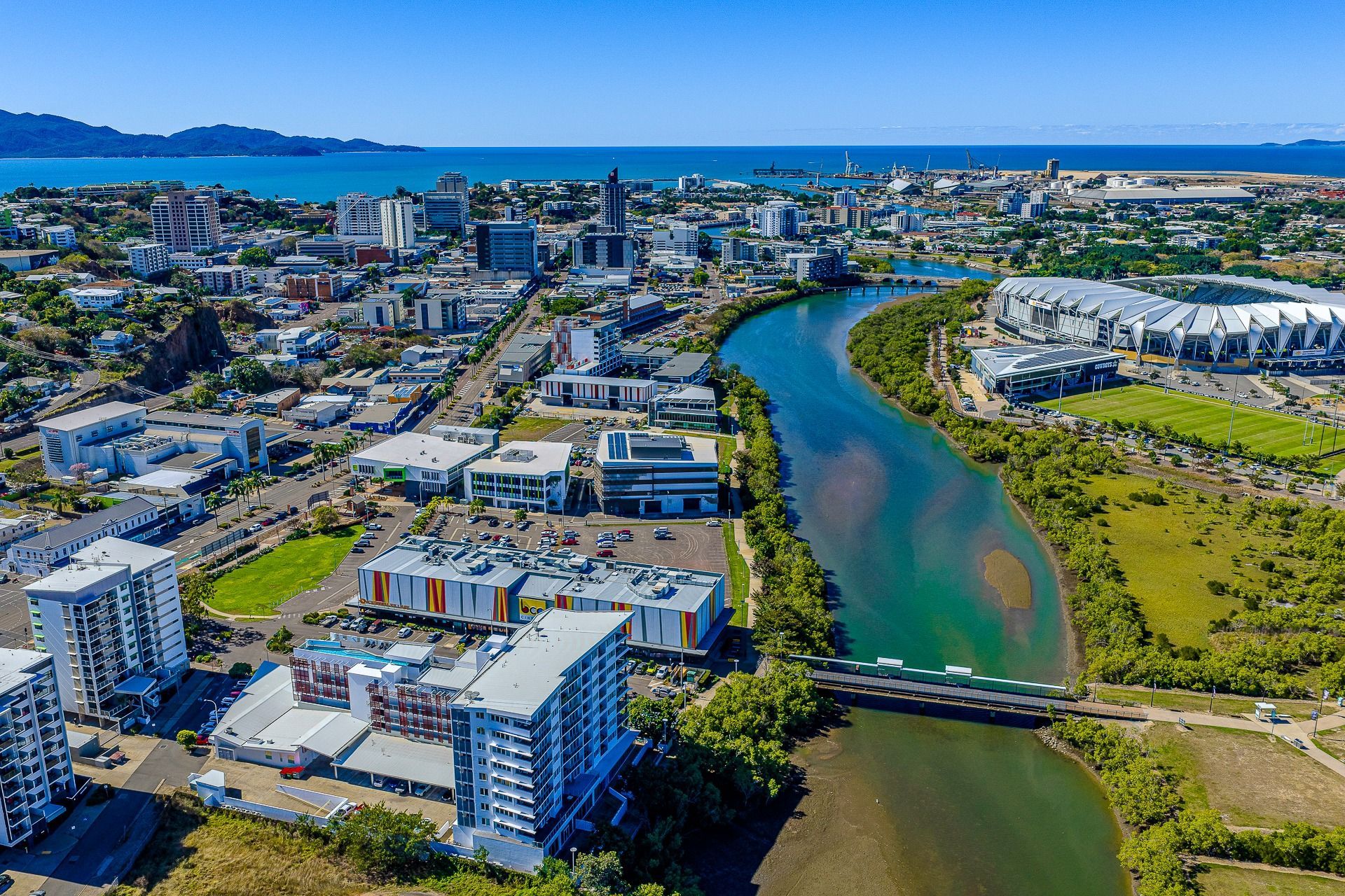 Aerial View of a Coastal City With a River, Bridge — UAScend Aerial Solutions in Townsville, QLD