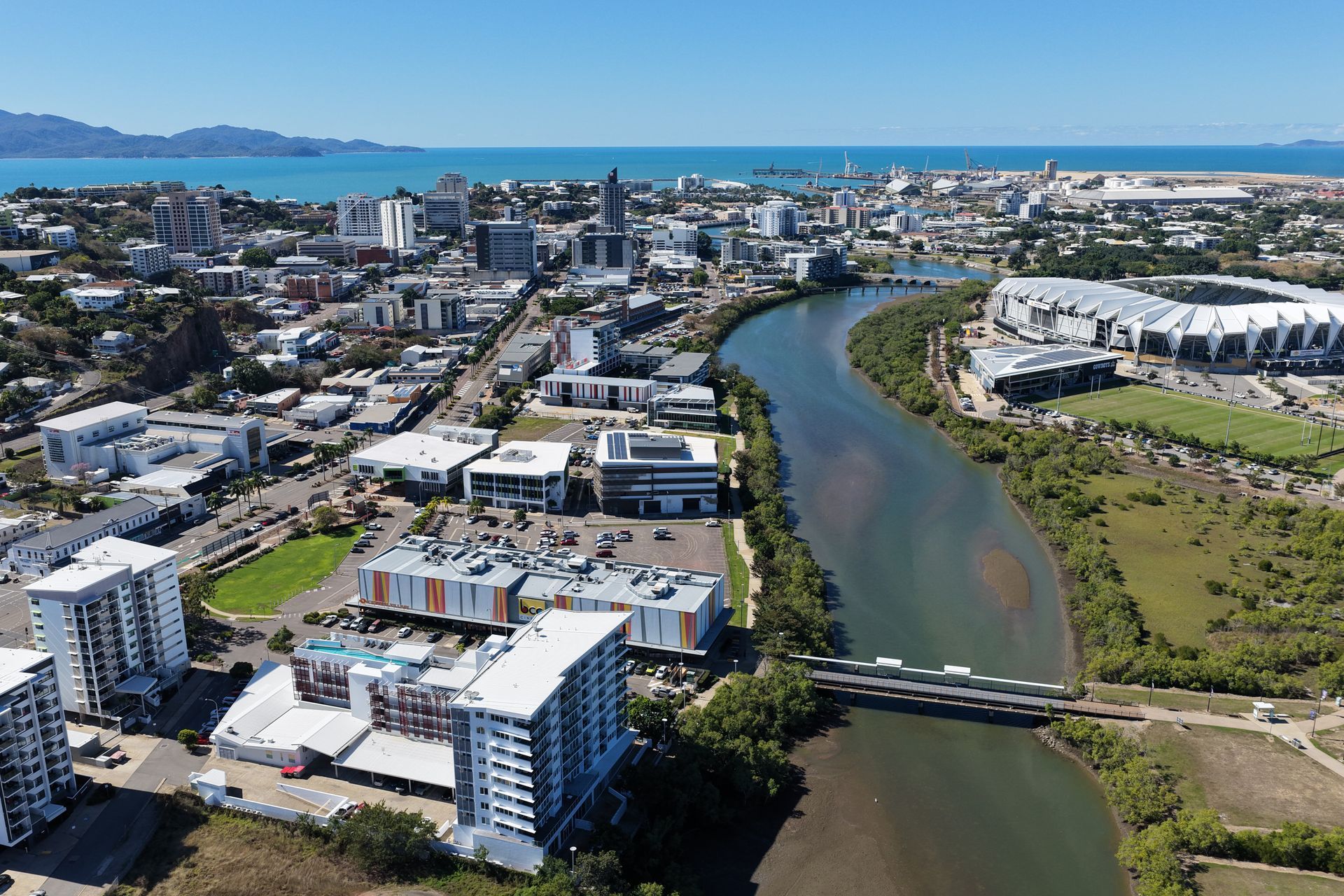 Aerial View of a River Running Through a Coastal City — UAScend Aerial Solutions in Townsville, QLD