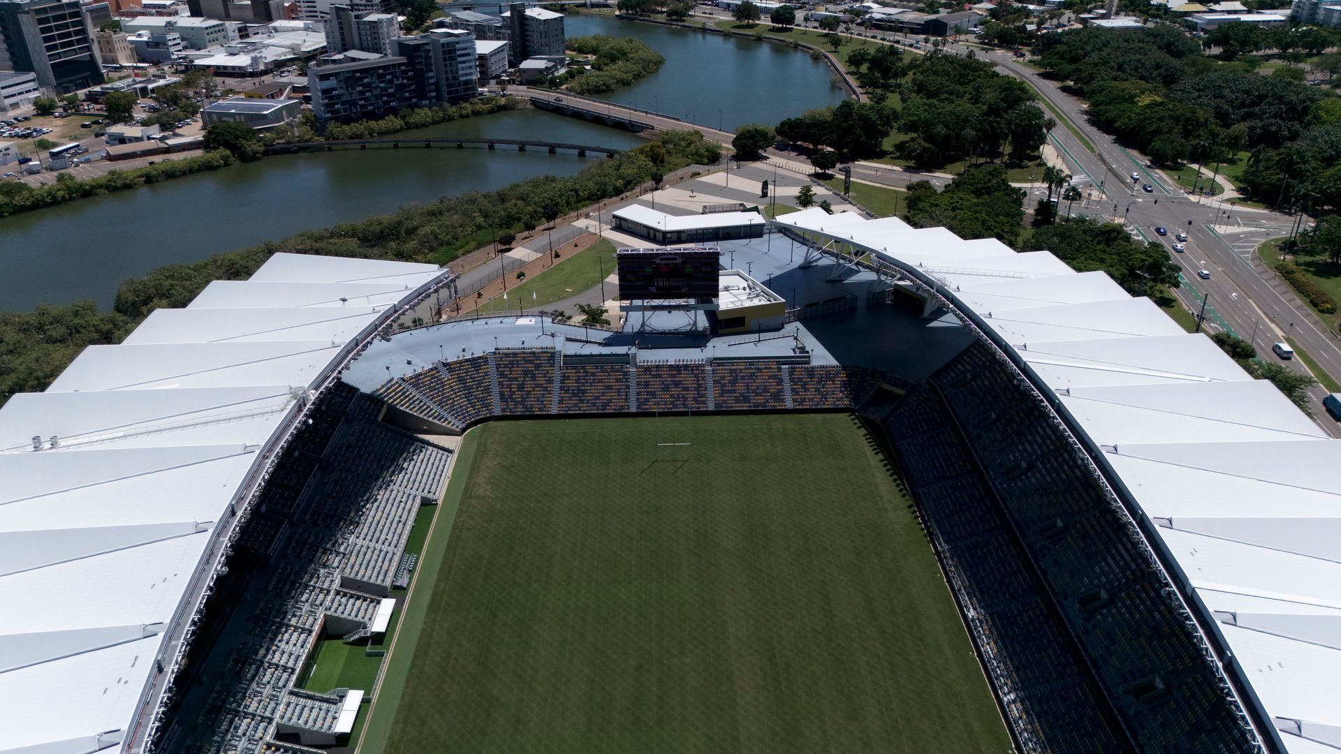 An Aerial View Of A Large Football statdium — UAScend Aerial Solutions in Townsville, QLD