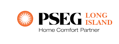 PSEG Long Island logo with a sunburst graphic, black text, and orange accents. "Home Comfort Partner" below.