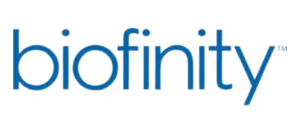 Biofinity logo in blue lowercase text on a white background