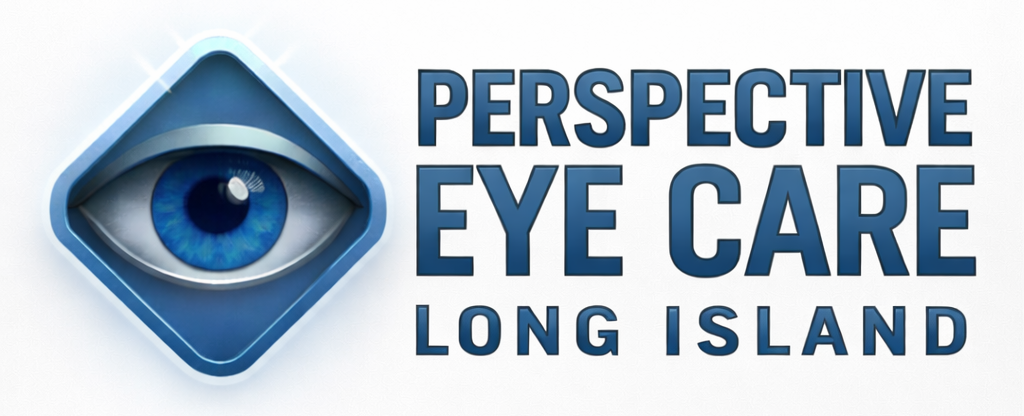 Perspective Eye Care Long Island logo with blue eye icon and text on white background