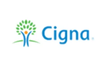 Cigna logo with blue text and a green tree-like icon