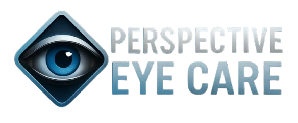 Perspective Eye Care logo with blue eye icon and gray-blue text on white background