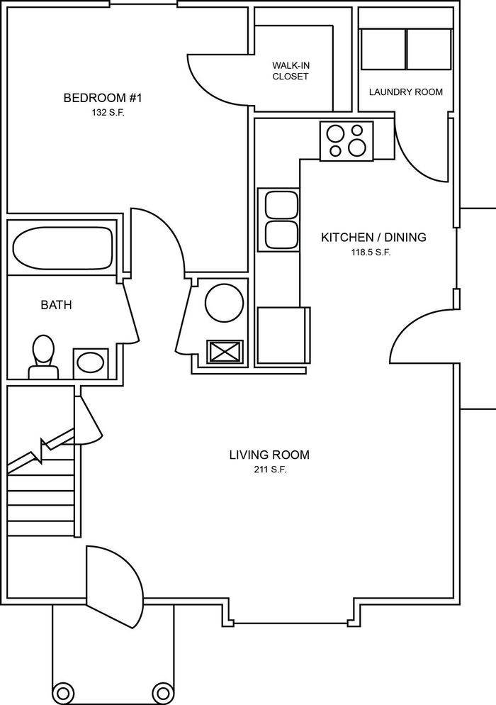 Floor Plan: 2 Bed · 1 .5 Bath Townhome - first floor