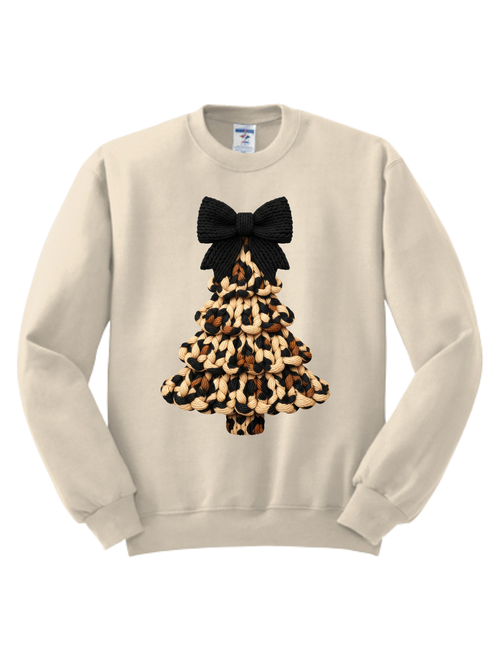 Beige sweatshirt with a large black bow and floral print on the front