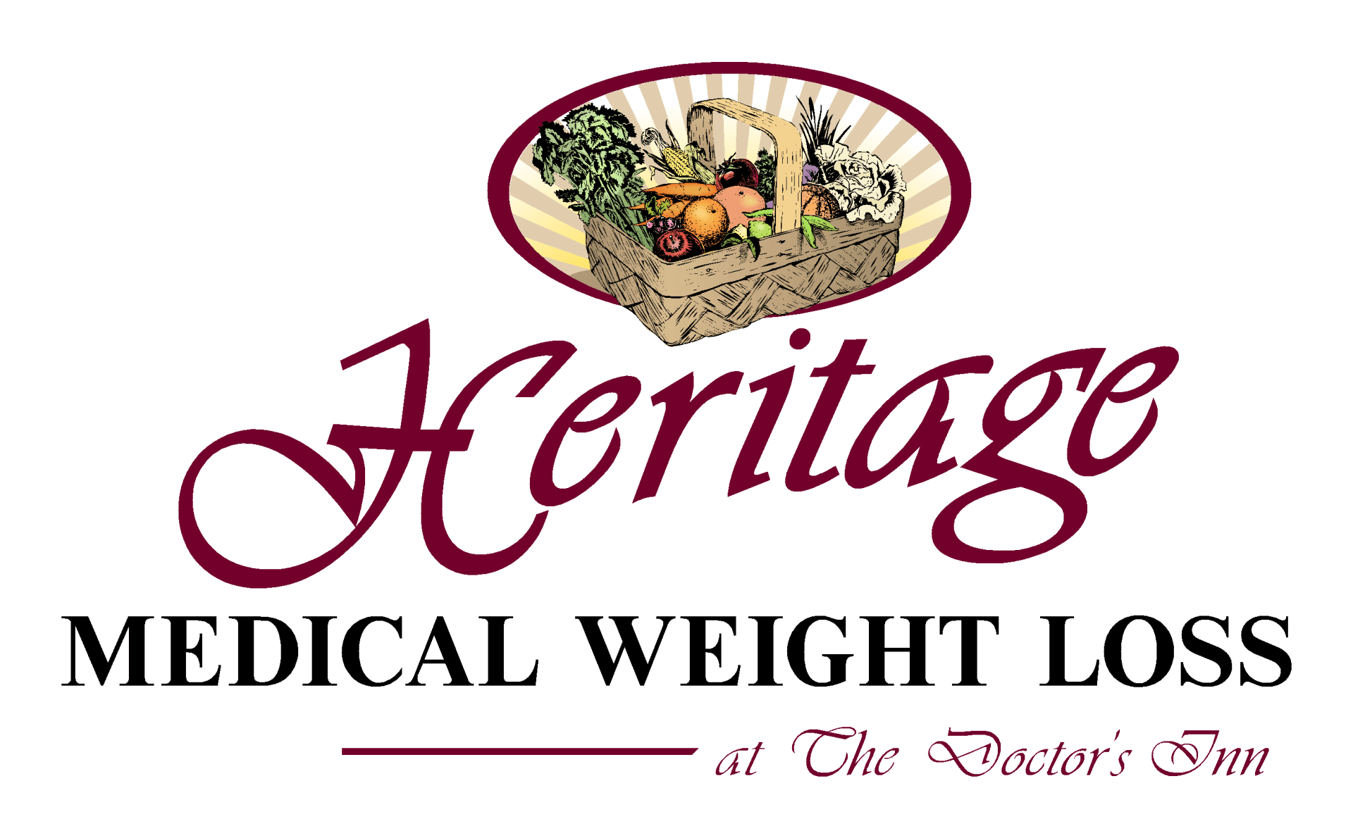 Logo for Heritage Medical Weight Loss, featuring a basket of produce above the word