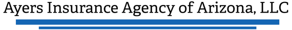 Ayers Insurance Agency of Arizona, LLC with blue and lighter blue horizontal rectangles beneath the text.