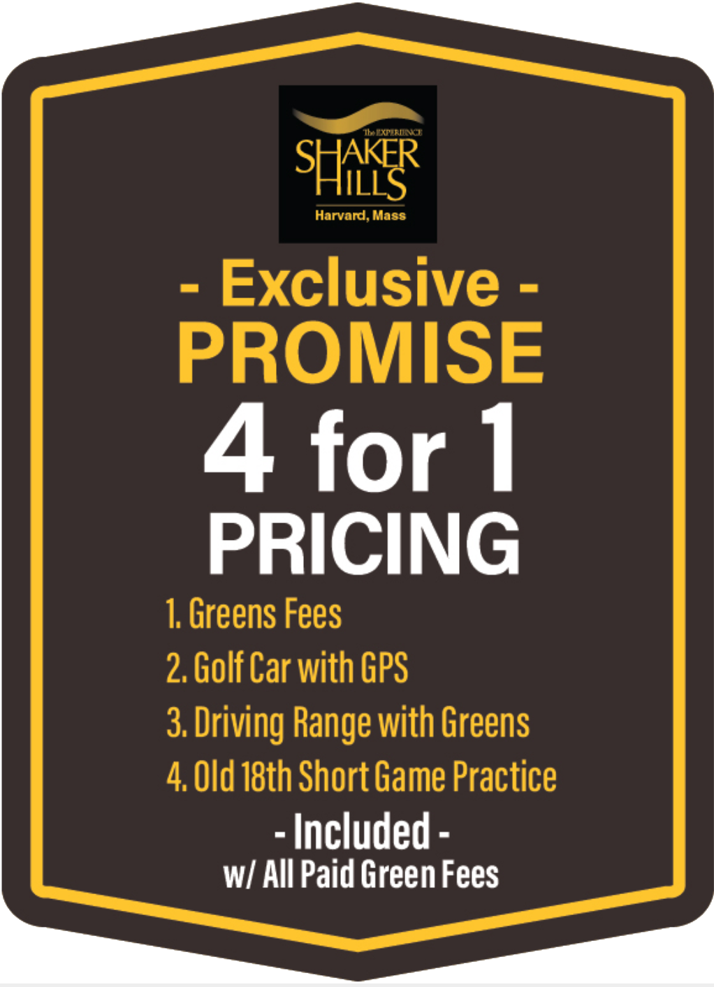 A sign that says exclusive promise 4 for 1 pricing