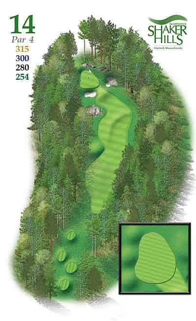 A picture of a golf course with the number 14 on it