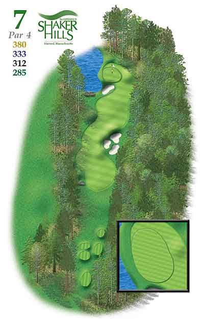 An aerial view of a golf course called shaker hills