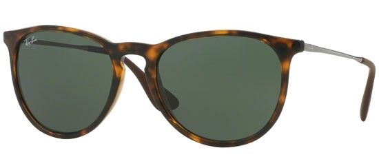 Un par de gafas de sol Ray-Ban con lentes verdes sobre fondo blanco.