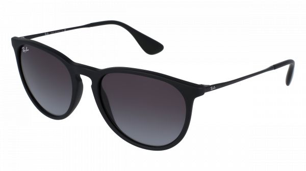 Un par de gafas de sol Ray-Ban negras sobre un fondo blanco.