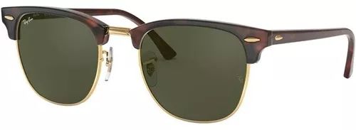 Un par de gafas de sol Ray-Ban con marco marrón y lentes verdes sobre fondo blanco.