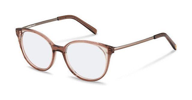 Un par de gafas redondas con marco marrón sobre un fondo blanco.