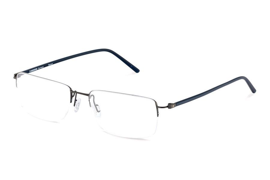 Un par de gafas azules sin montura sobre un fondo blanco.