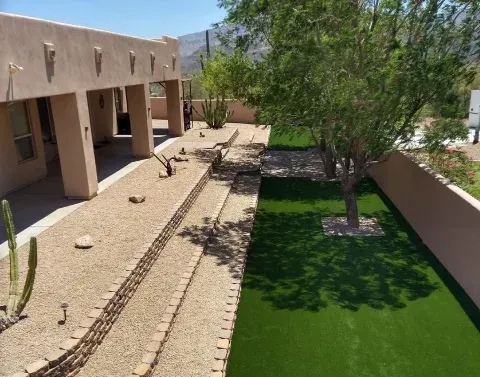 3D yard design visualizing the layout of a residential outdoor space