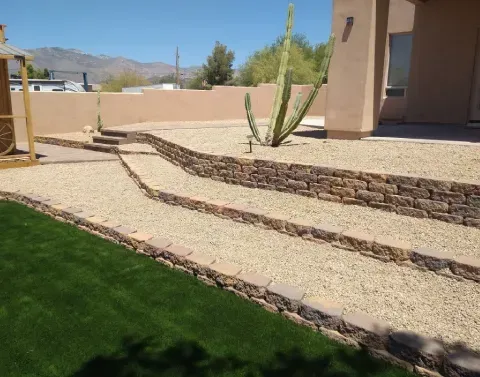 Custom retaining wall complementing the surrounding landscape design
