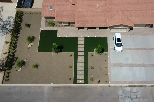 3D landscape design illustrating a residential yard layout