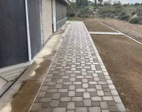 Walkway construction creating a durable path across a residential property