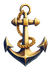 Gold anchor with rope and ring, shown as a nautical emblem on a white background