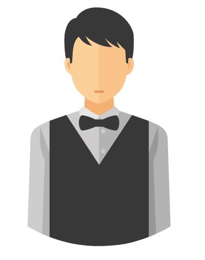 A man wearing a vest and bow tie without a face.