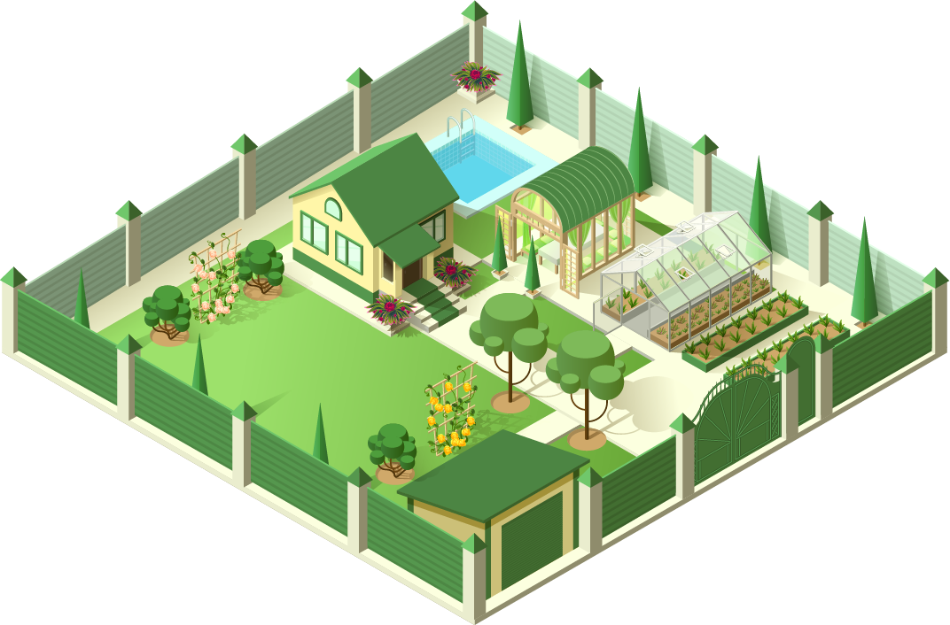 Isometric house and garden. Isometric house and garden.