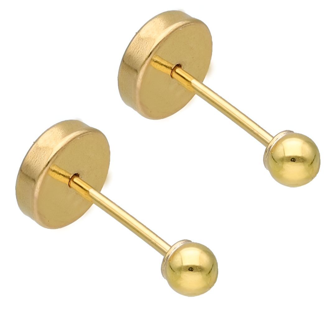Pendientes de botón dorados con base de disco y extremo de bola.