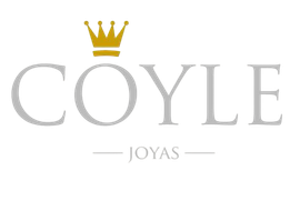 Logotipo de la marca de joyería Coyle Joyas con una corona dorada encima del nombre y 