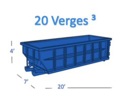 Benne bleue de 20 verges cubes (20 Verges), 6,10 m de long, 2,13 m de large, 1,22 m de haut