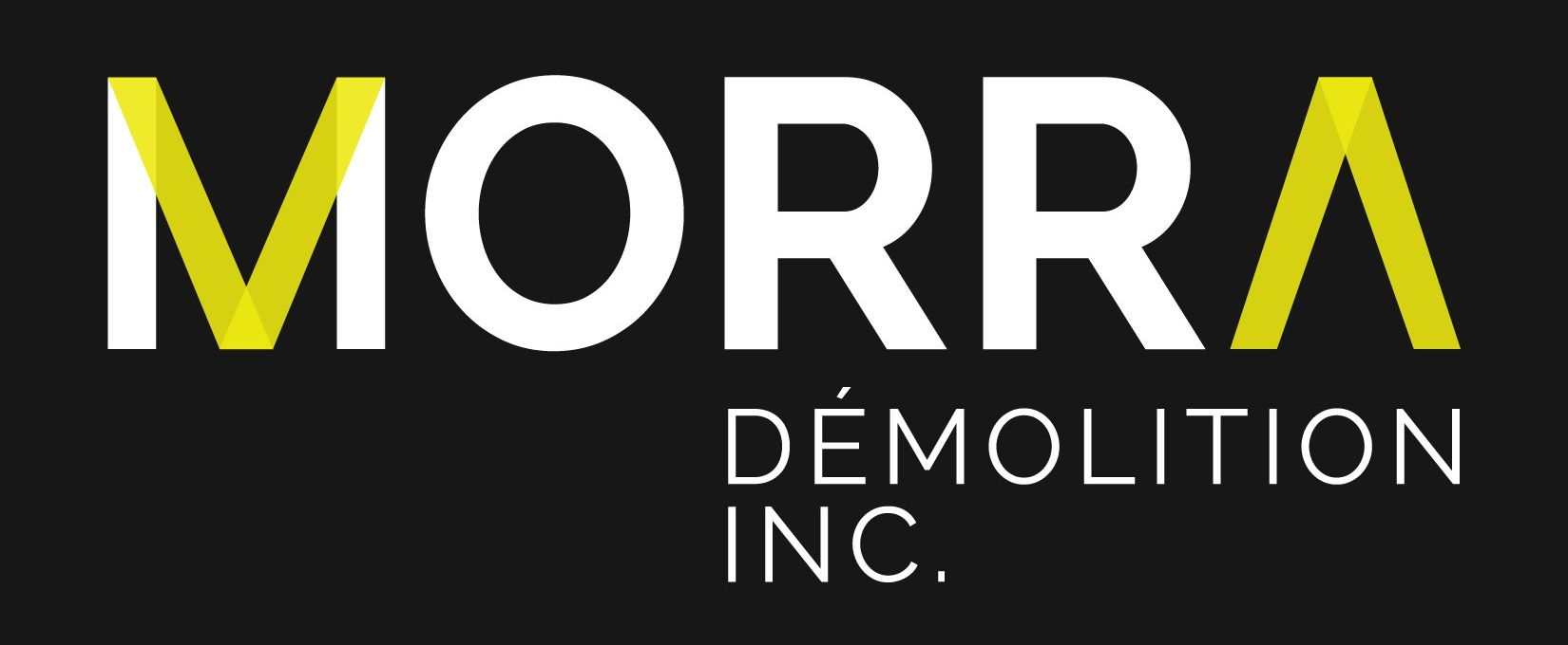 Logo de MORRA DéMOLITION INC. en blanc et jaune sur fond noir