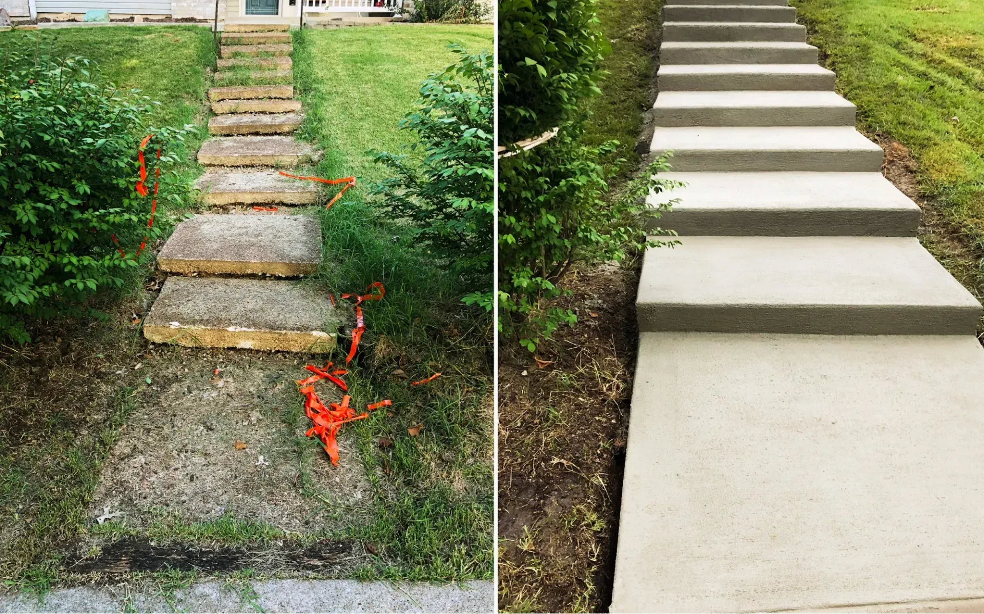before and after view of concrete steps