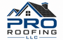 PRO Roofing LLC logo with blue and black house roof design