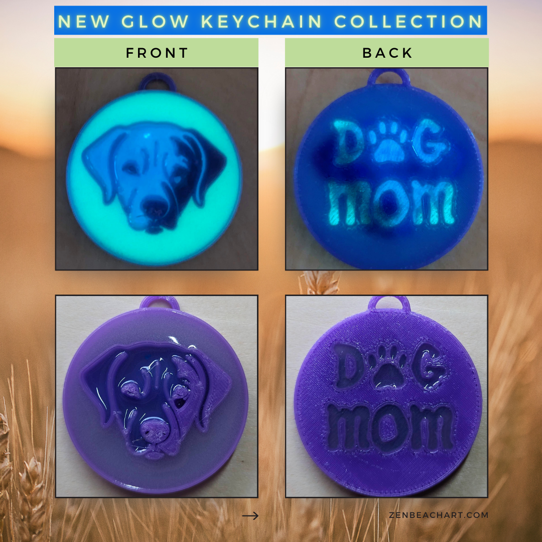 Click to Buy Now A glow in the dark keychain that says dog mom by Zen Beach Art.