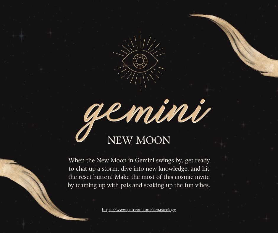 A poster for the new moon in the zodiac sign of gemini