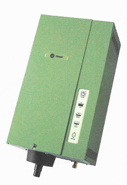 a steam humidifier that is green with the logo Trane
