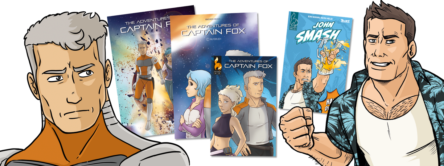 Captain Fox und John Smash mit sämtlichen Comicheften und Graphic Novels