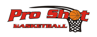 The logo for pro shot basketball shows a basketball going through a net.