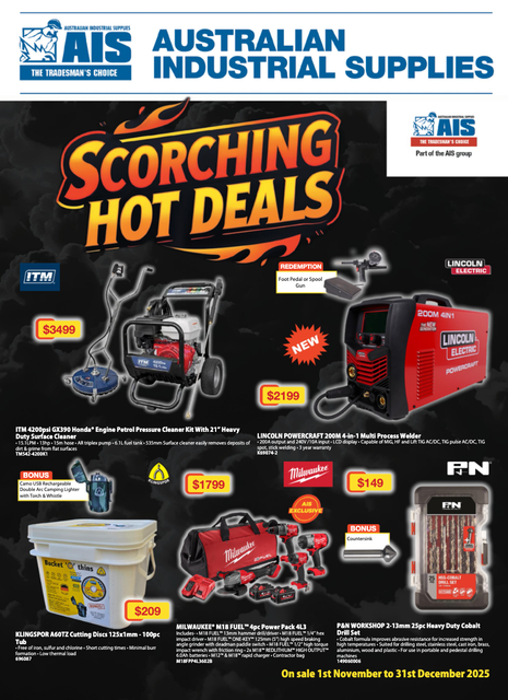 An advertisement for australian industrial supplies blowout deals