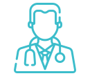 A line drawing of a doctor with a stethoscope around his neck.
