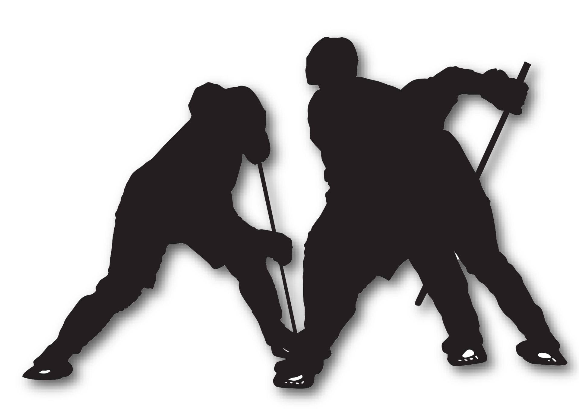A silhouette of two hockey players on ice
